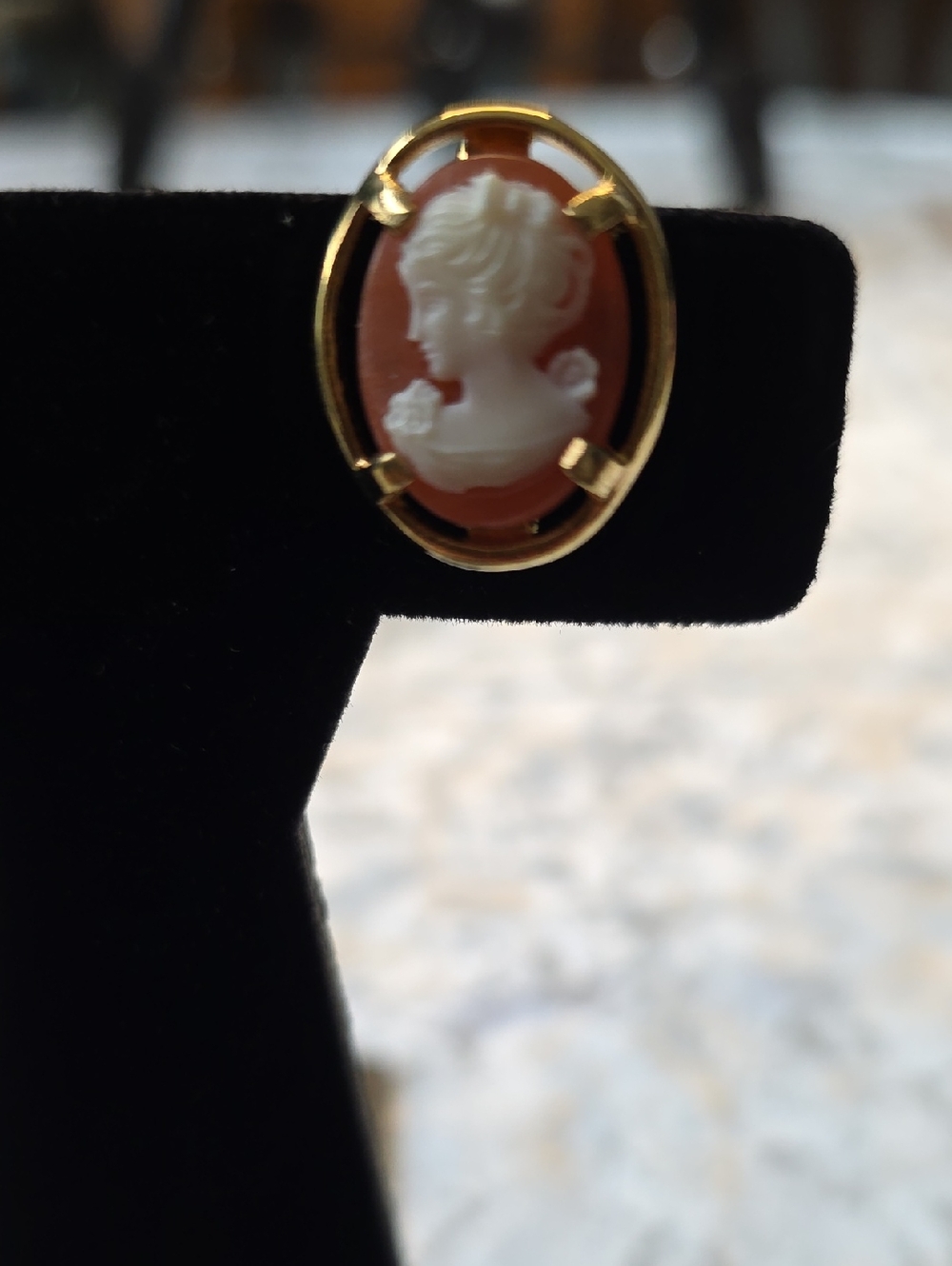 Napier Signed Vintage Victorian Granny Gold-Tone Coral and White Cameo Brooch